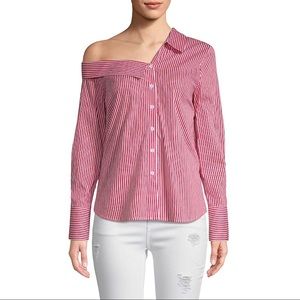 LEA & VIOLA | One Shoulder Stripe Shirt Blouse